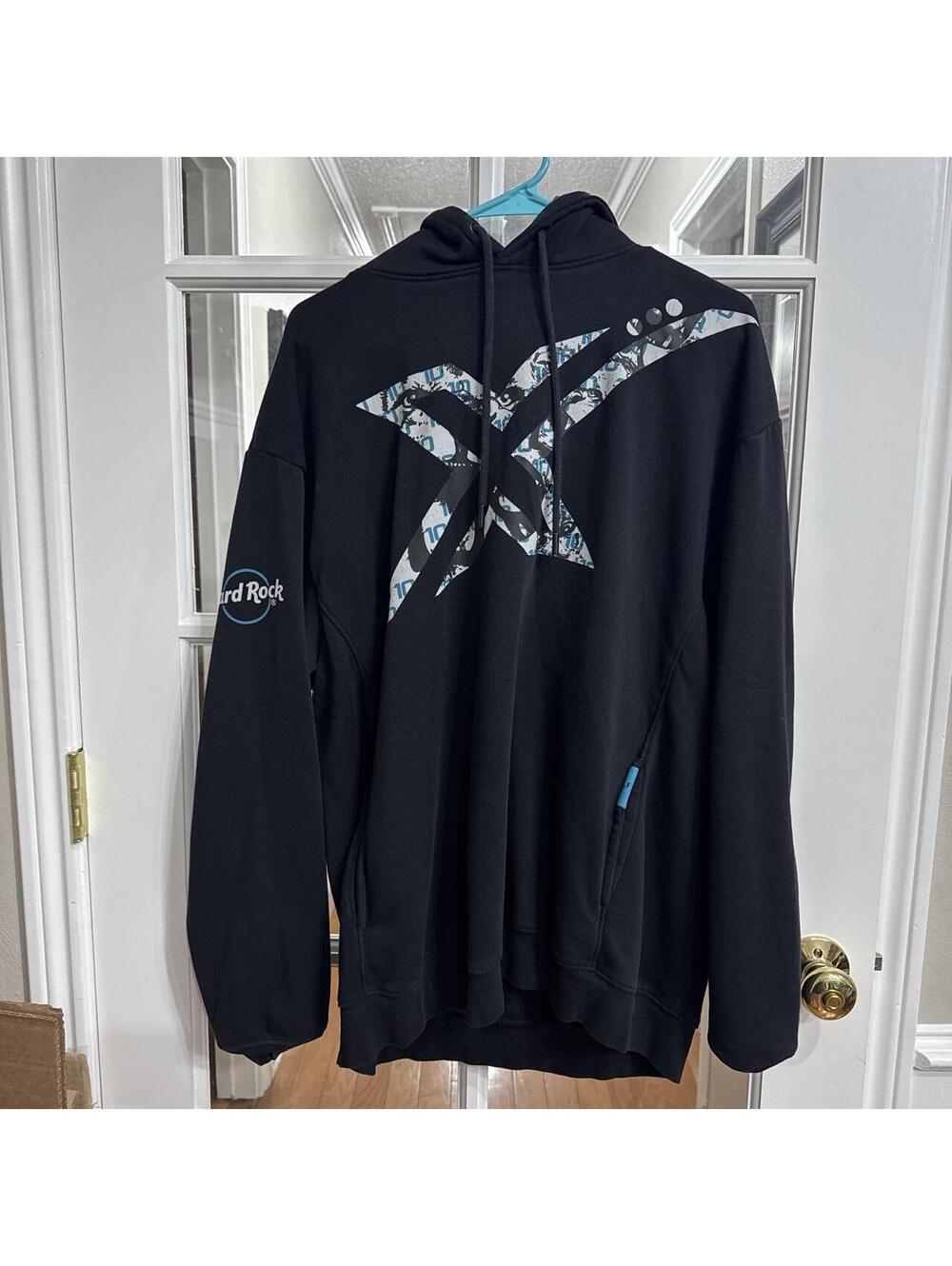 Hard Rock Cafe Men's Black and Navy Hoody